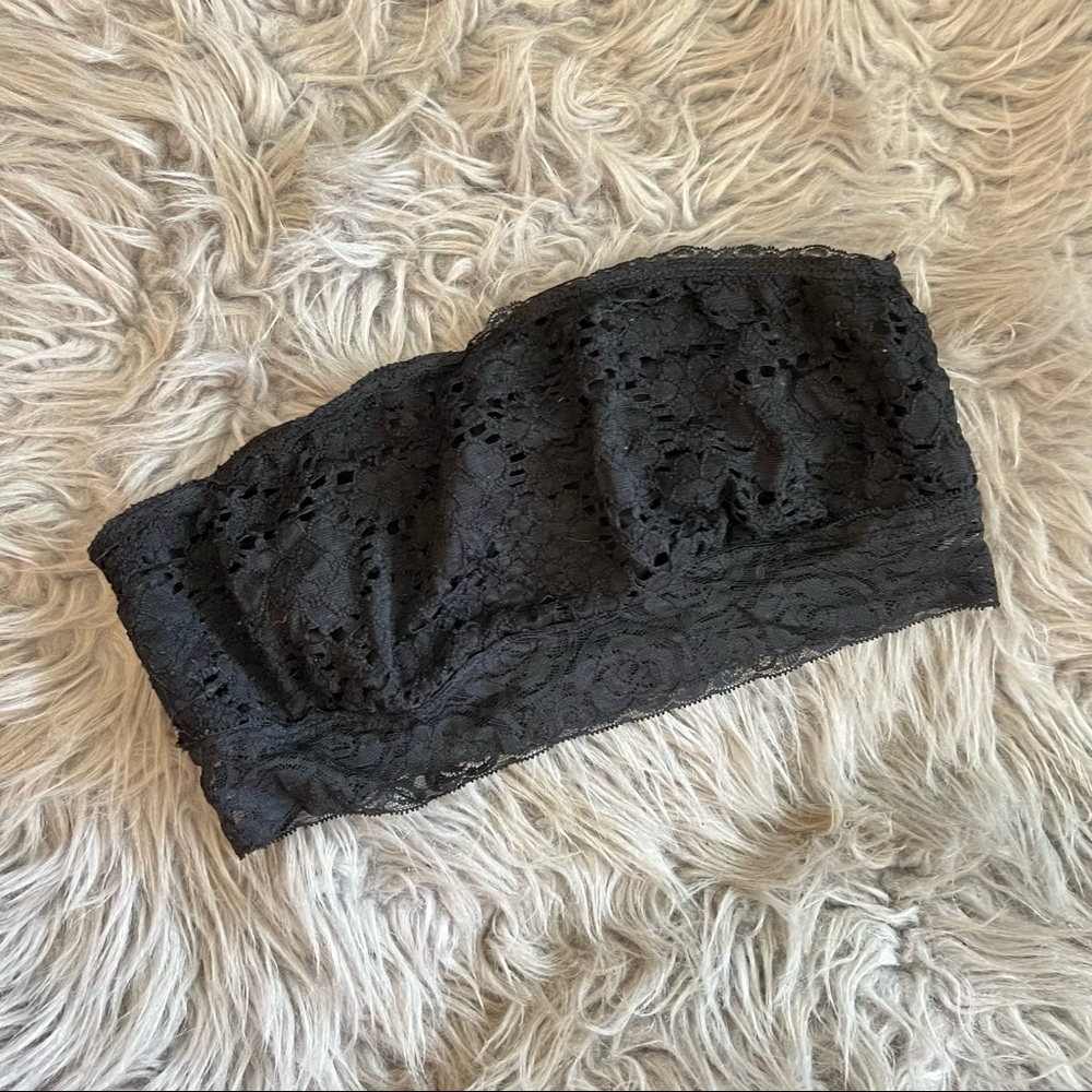 Bozollo Black Lace Strapless Bandeau Bralette Large